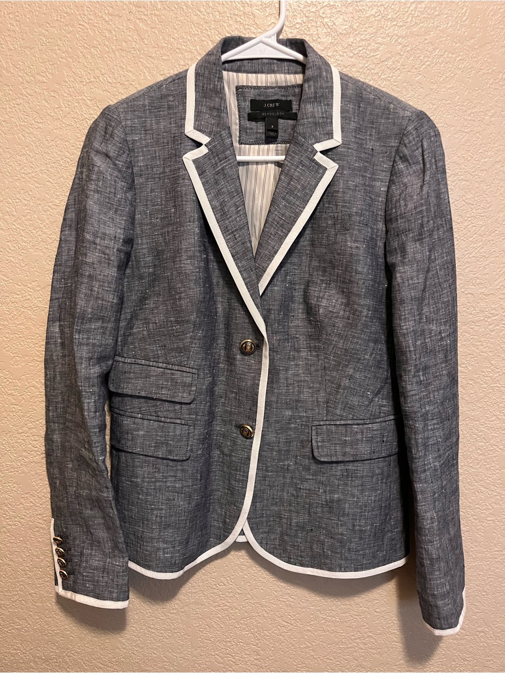 J. Crew School Boy Navy Blazer with White Piping Size 2
